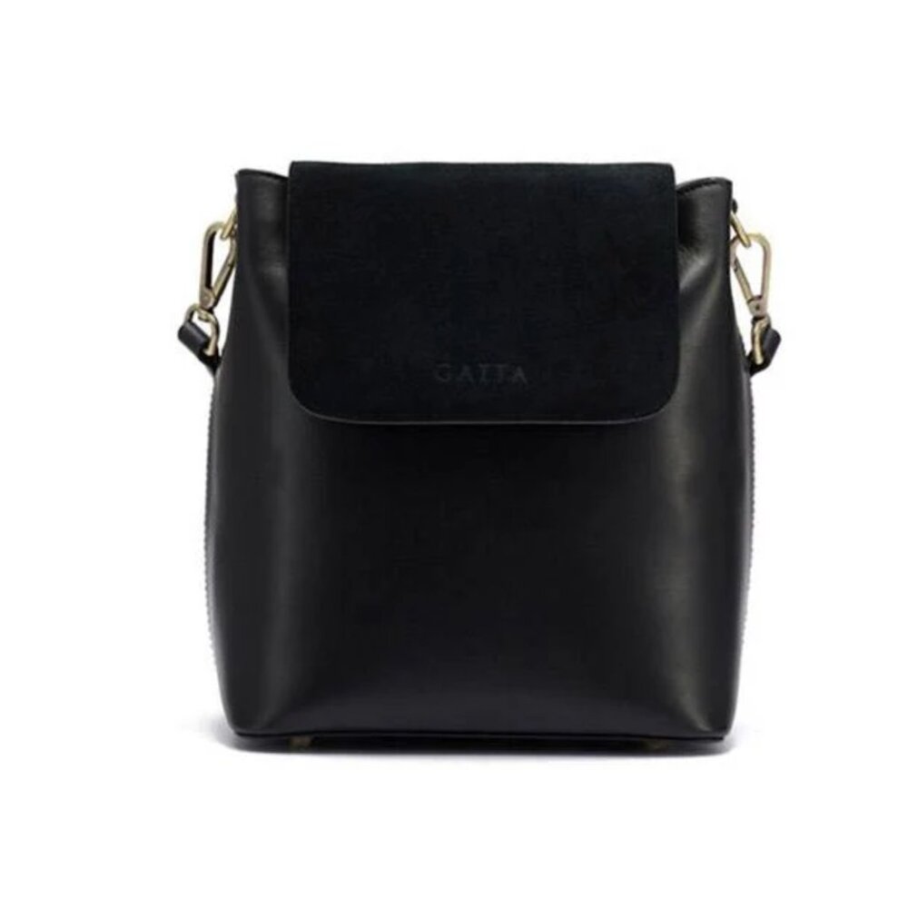 GATTA Christie Noir Leather Camera Bag – Black Suede Flap
